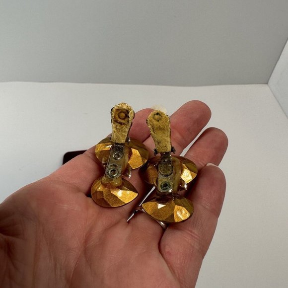 Vintage Womens Chunky Glass Dangle Drop Clip On Earrings - Picture 4 of 4